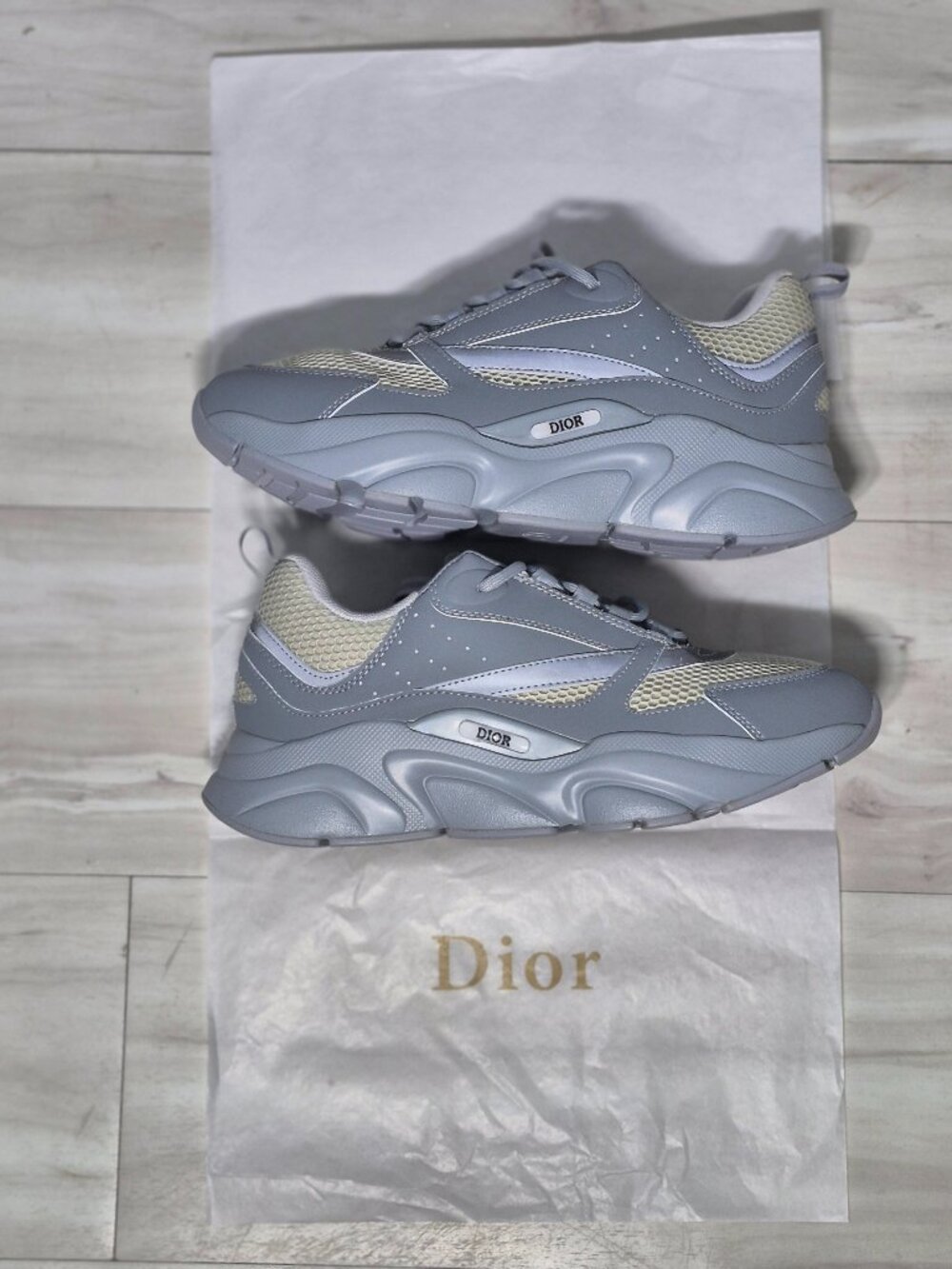 Christian Dior B22 Grey Beige Mesh Reflective Mid top Sneakers